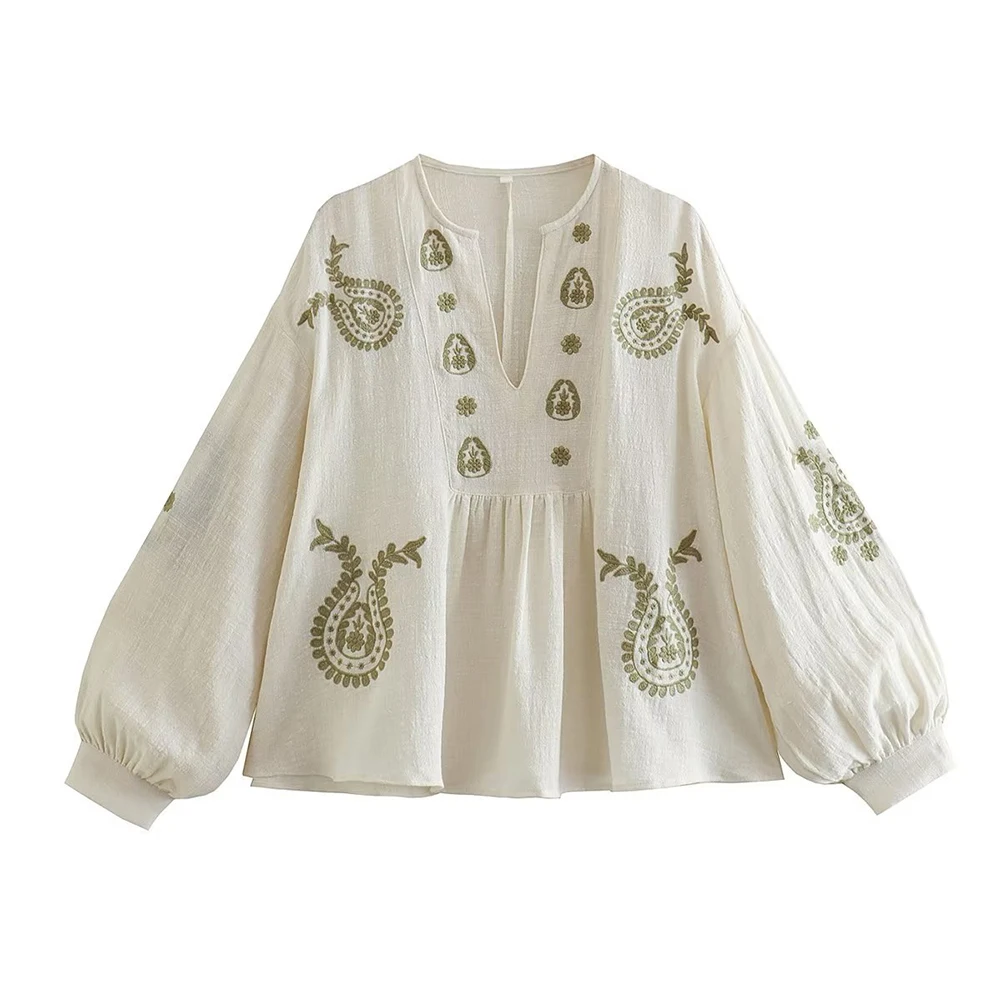 Embroidery Uniform - Womens New Loose Cotton Embroidery Shirt