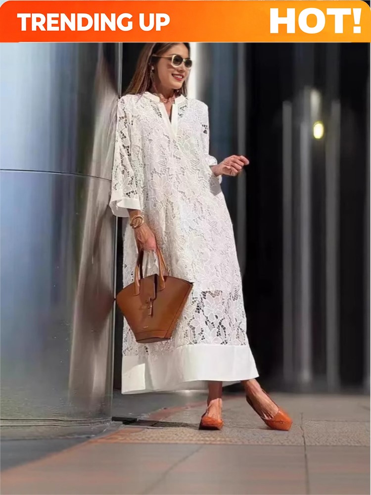 Embroidery White Dress - White Embroidery Lace Dress Women Spring