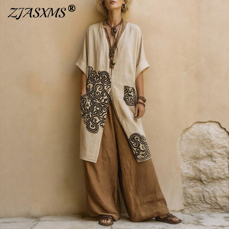 Embroidery Class - Boho Open Front Kimono Geometric Print