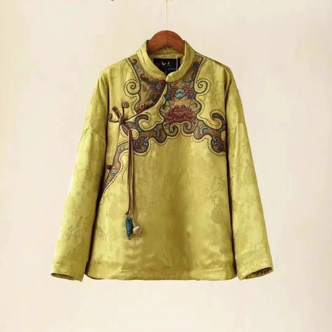 Embroidery Yellow - Women's winter short coats National style