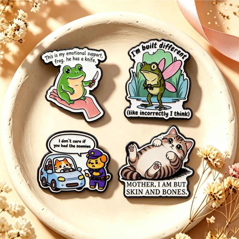 Embroidery Wallpaper - Quote Enamel Pin Cute Frog Cat