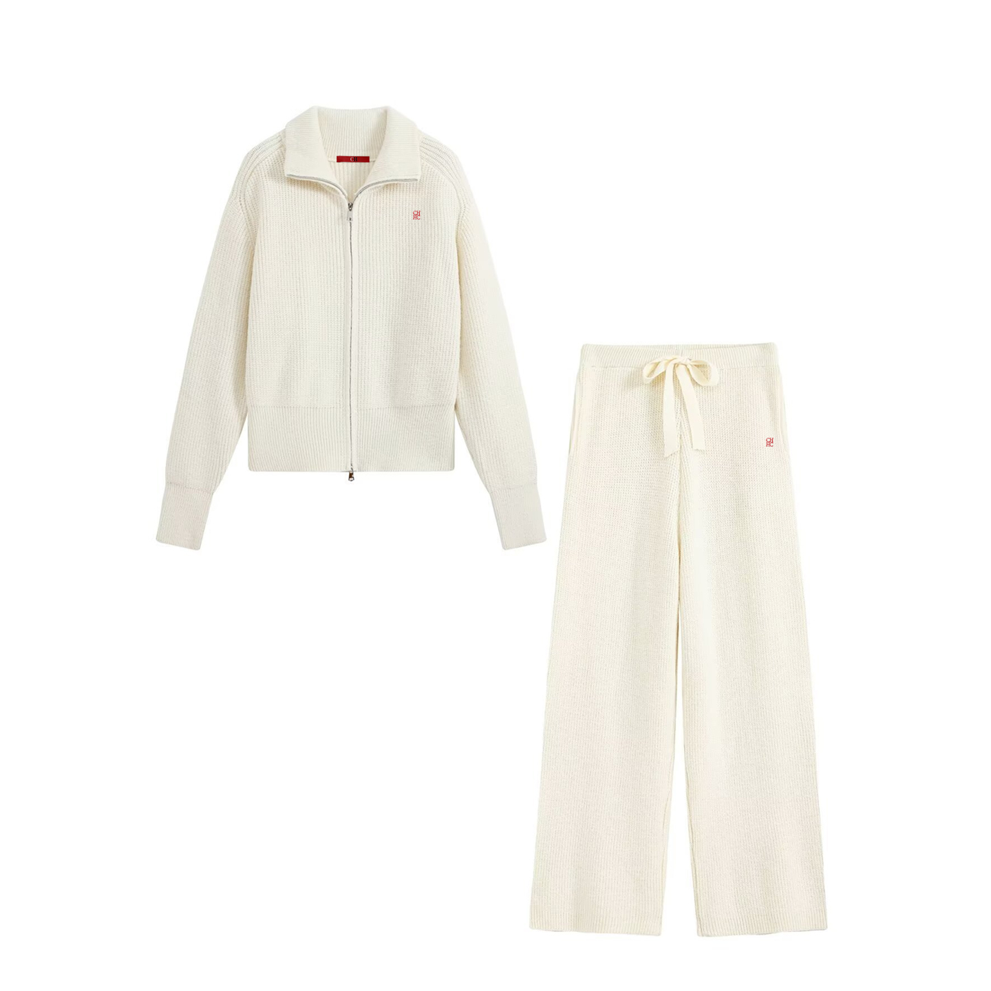 Women Zip Up Collar Knit Two P - Embroidery Textile recension och pris