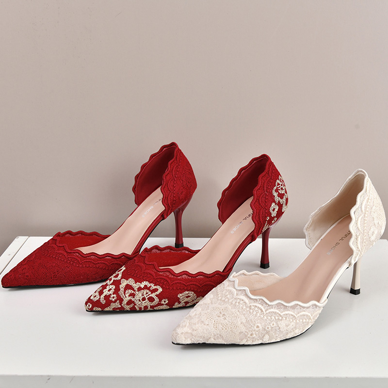 Luxury Red White Lace Embroide - Embroidery White Dress recension och pris