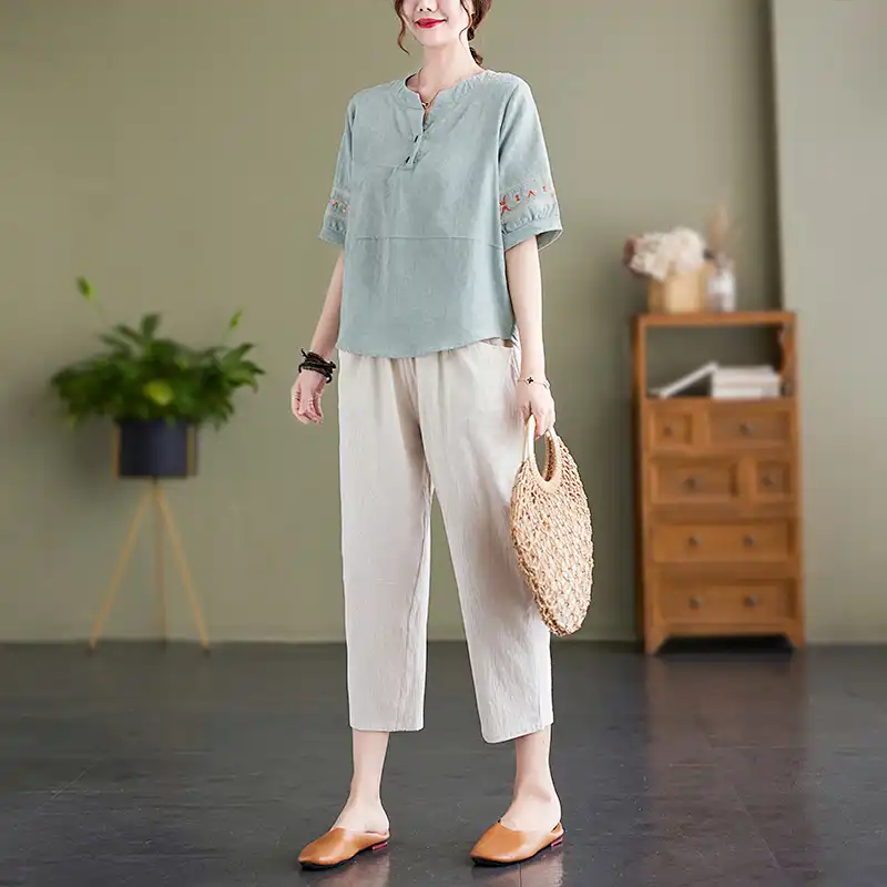 Women's Linen Two-Piece Set Em - Embroidery Class recension och pris