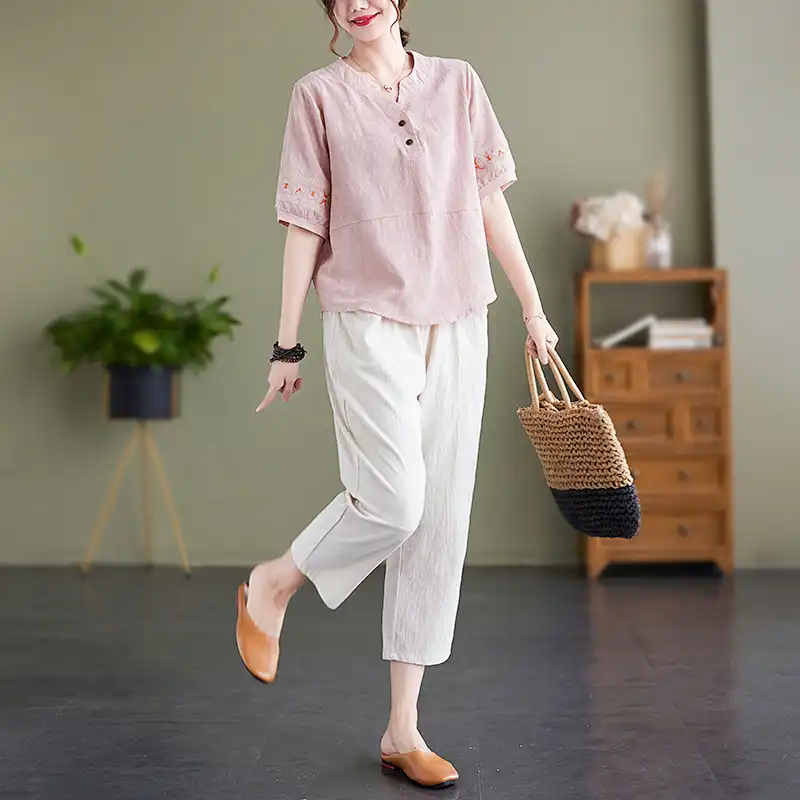 Women's Linen Two-Piece Set Em - Embroidery Class recension och pris