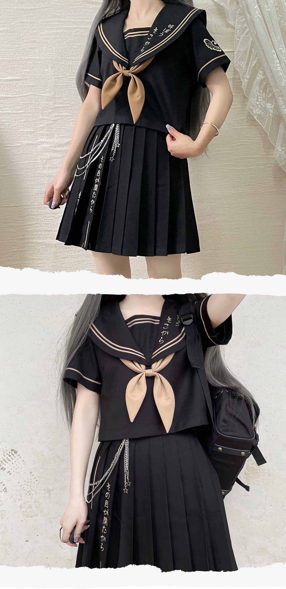 Girl JK Sailor Suit Two Piece  - Embroidery Uniform recension och pris