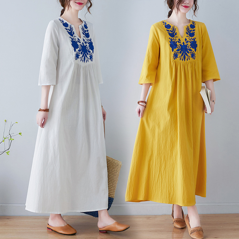 New Ethnic Style Loose Deep V- - Embroidery Skirt recension och pris