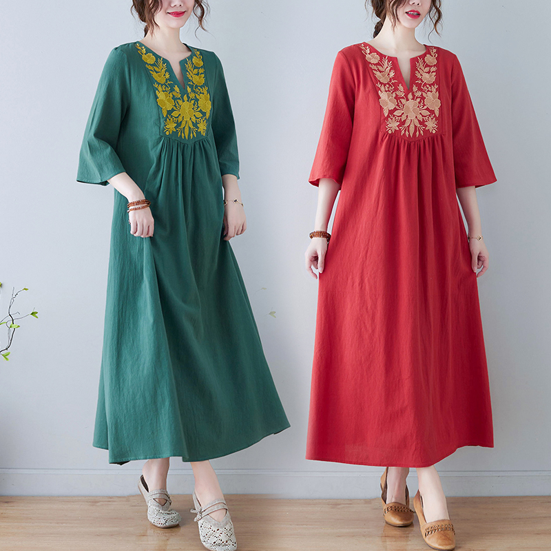 New Ethnic Style Loose Deep V- - Embroidery Skirt recension och pris