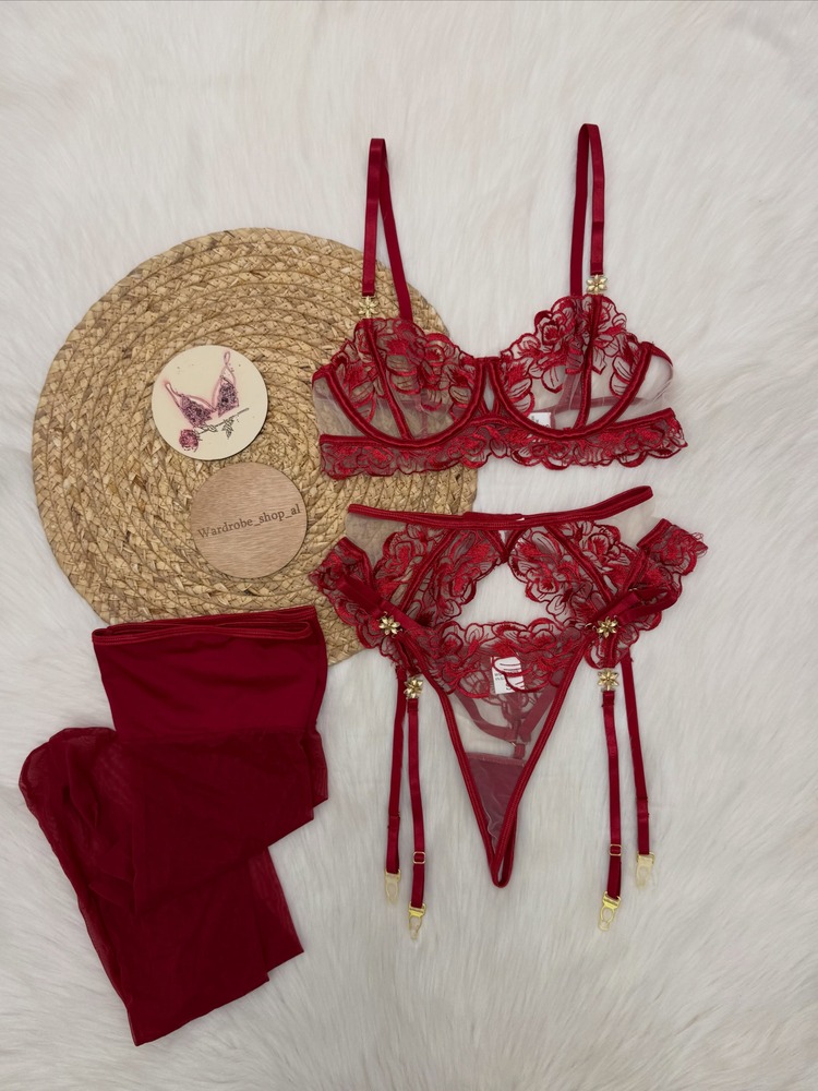 Women's Burgundy Lace Lingerie - Embroidery Underwear recension och pris