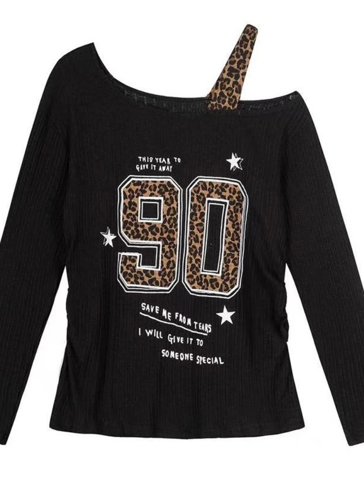 Y2K Patchwork Leopard Print T- - Embroidery Print recension och pris