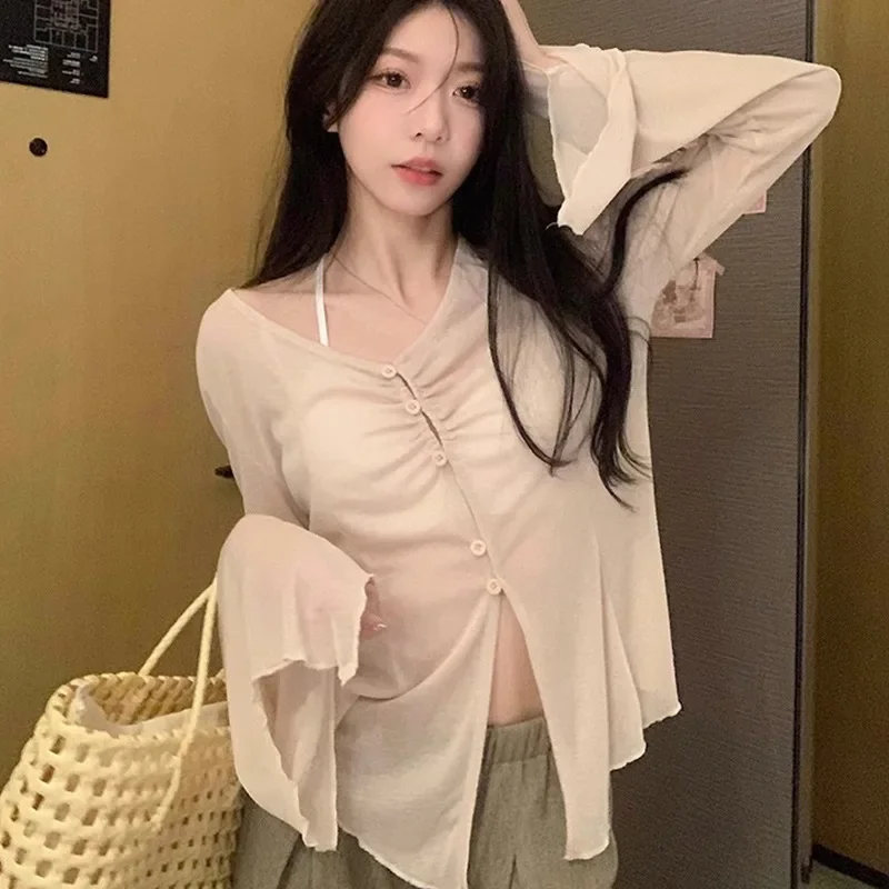 Sheer Flare Sleeve Blouse - Y2 - Embroidery Shirt recension och pris