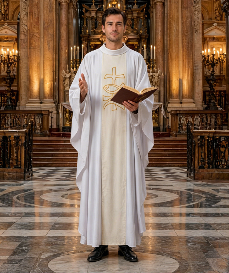 Clergy White Liturgical Robe I - Embroidery Outfit recension och pris
