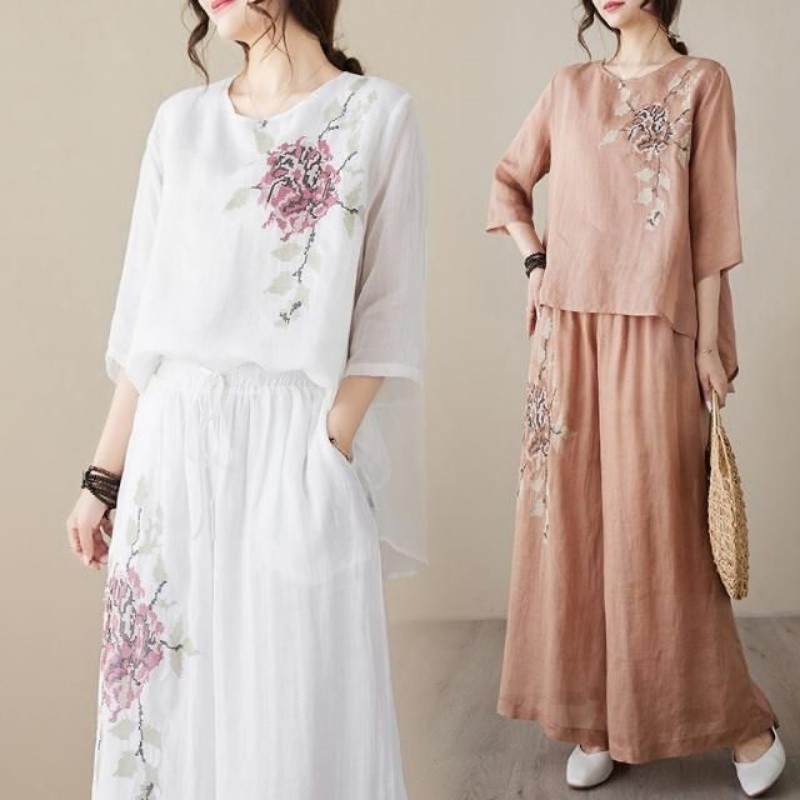Linen Cotton Two Piece Set Wom - Embroidery Class recension och pris