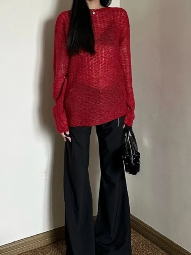 Y2K See-Through Knitted Women' - Embroidery Shirt recension och pris